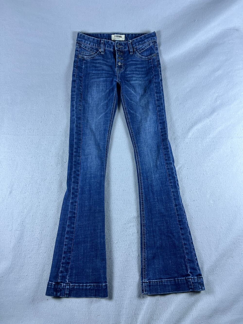 Rock & Roll Denim Trouser Jeans Girls 16 Blue Flare Leg Low Rise Button Fly Y2K